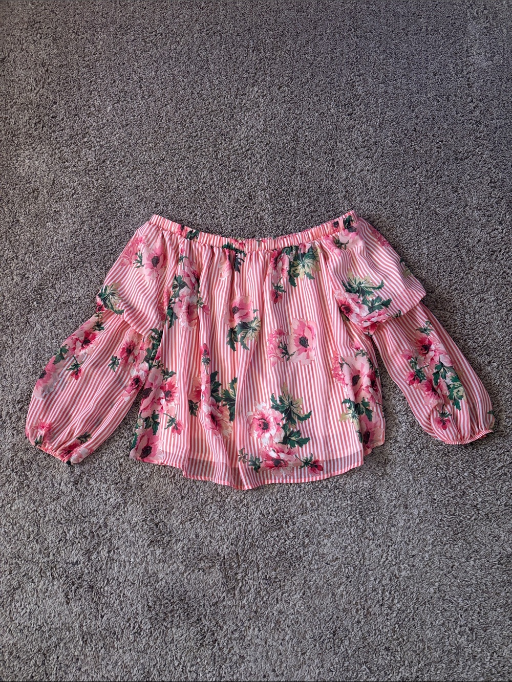 Peach Love California Floral Off-Shoulder Peasant Blouse M